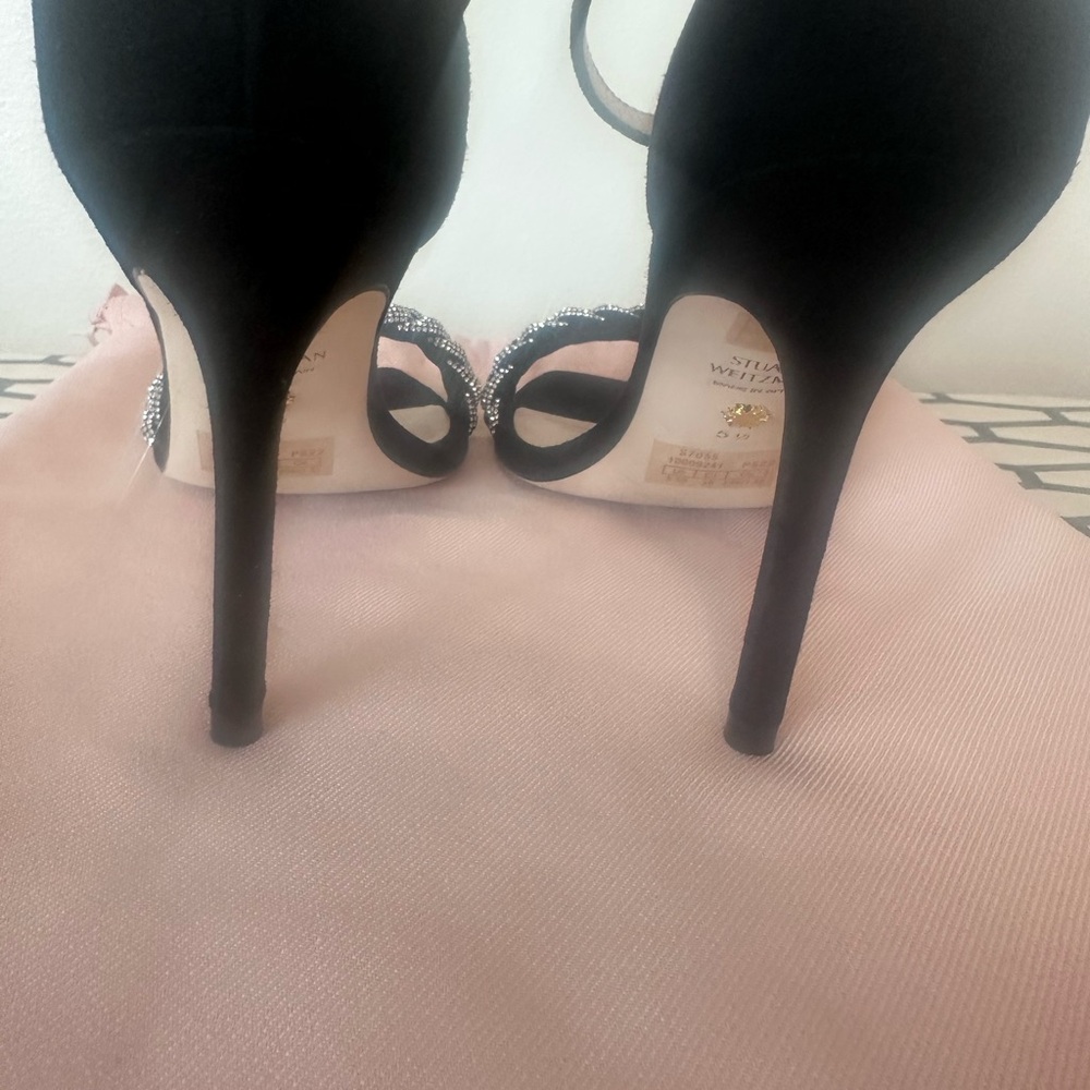 ✅ SOLD Stuart Weitzman Black Suede Nudist Curve Sandals/ Heels Highshine 5.5 siz - Picture 8 of 11